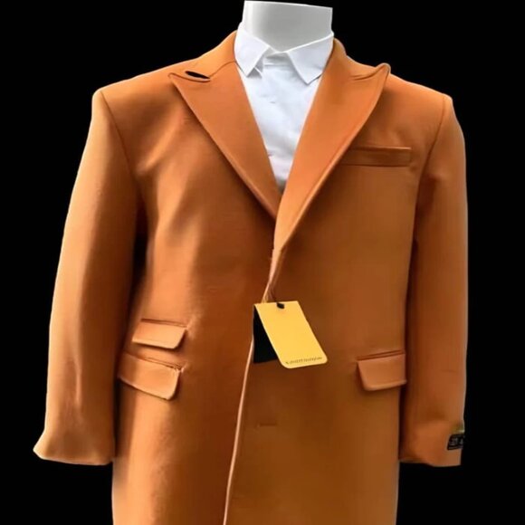 Mens Overcoat - Topcoat For Men - Winter Fabric - Mens Orange Wool Fashion Overc